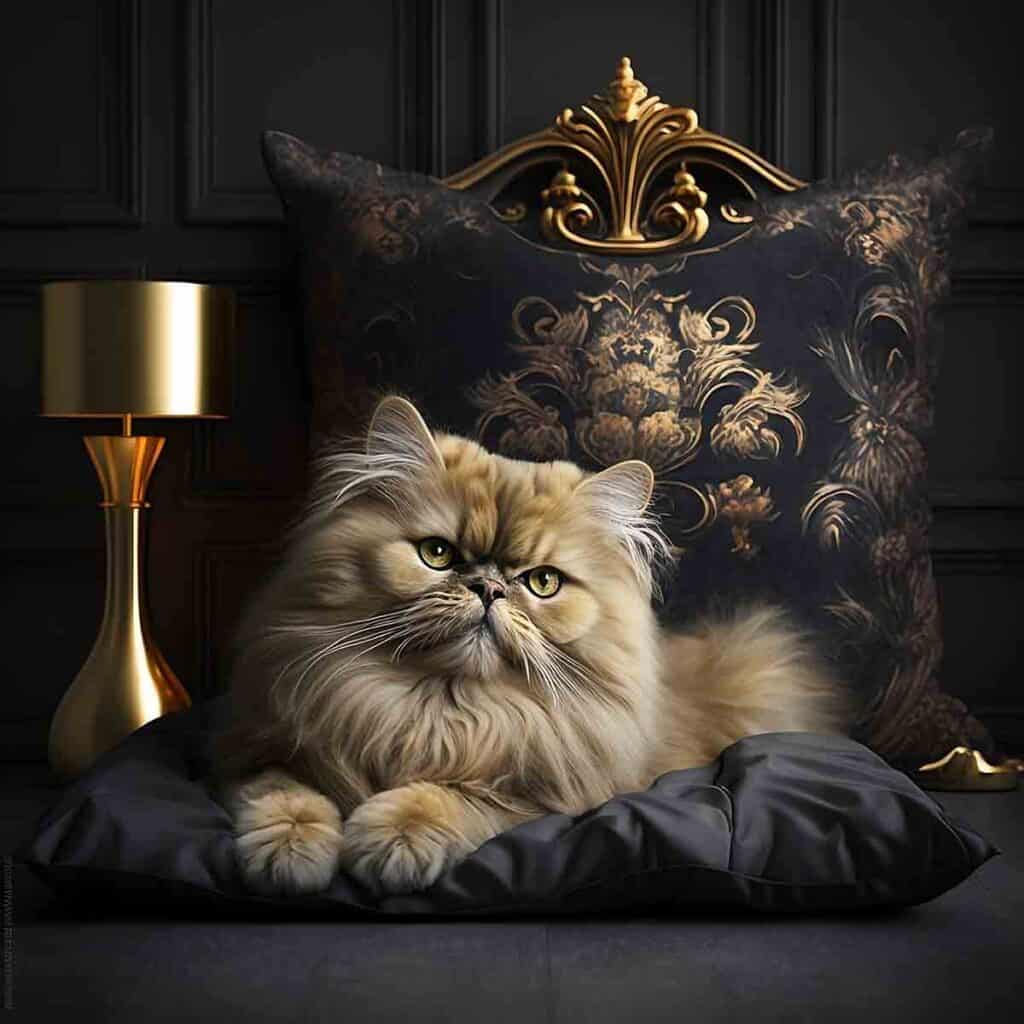 AI image of a persian cat laying on a pillow