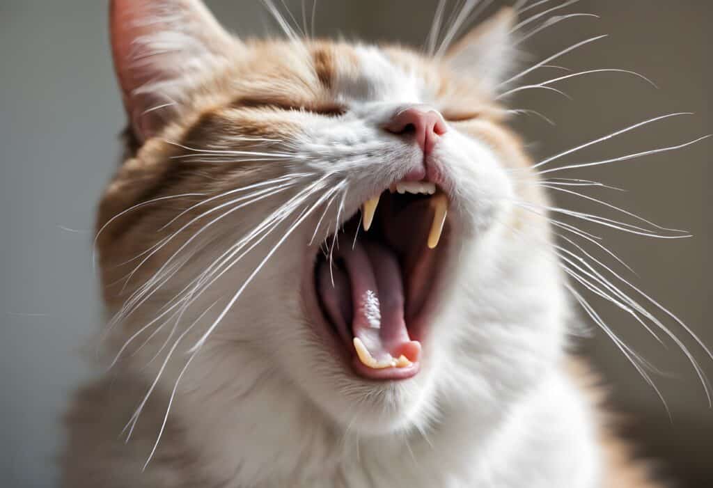 what causes a cat to sneeze - AI image closeup of an orange and white cat in the middle of a sneeze