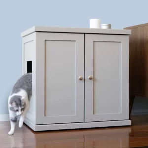 white wood cupboard style litter box furniture