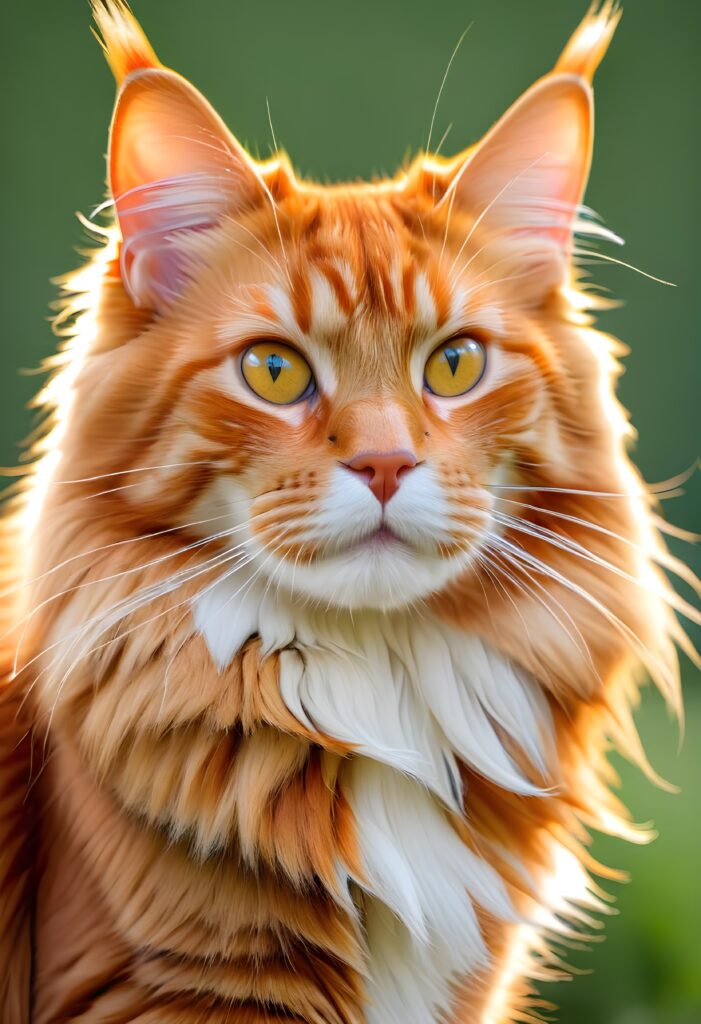 free cat pictures - headshot of a magnificent orange maine coon cat on a green background