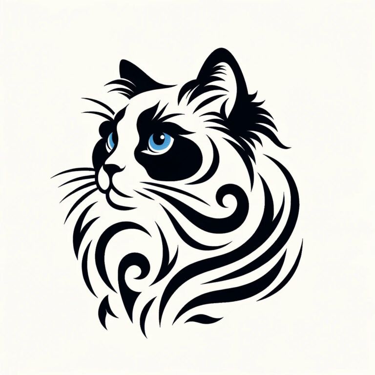 image of a tattoo design, ragdoll cat head with blue eyes, free cat tattoo design
